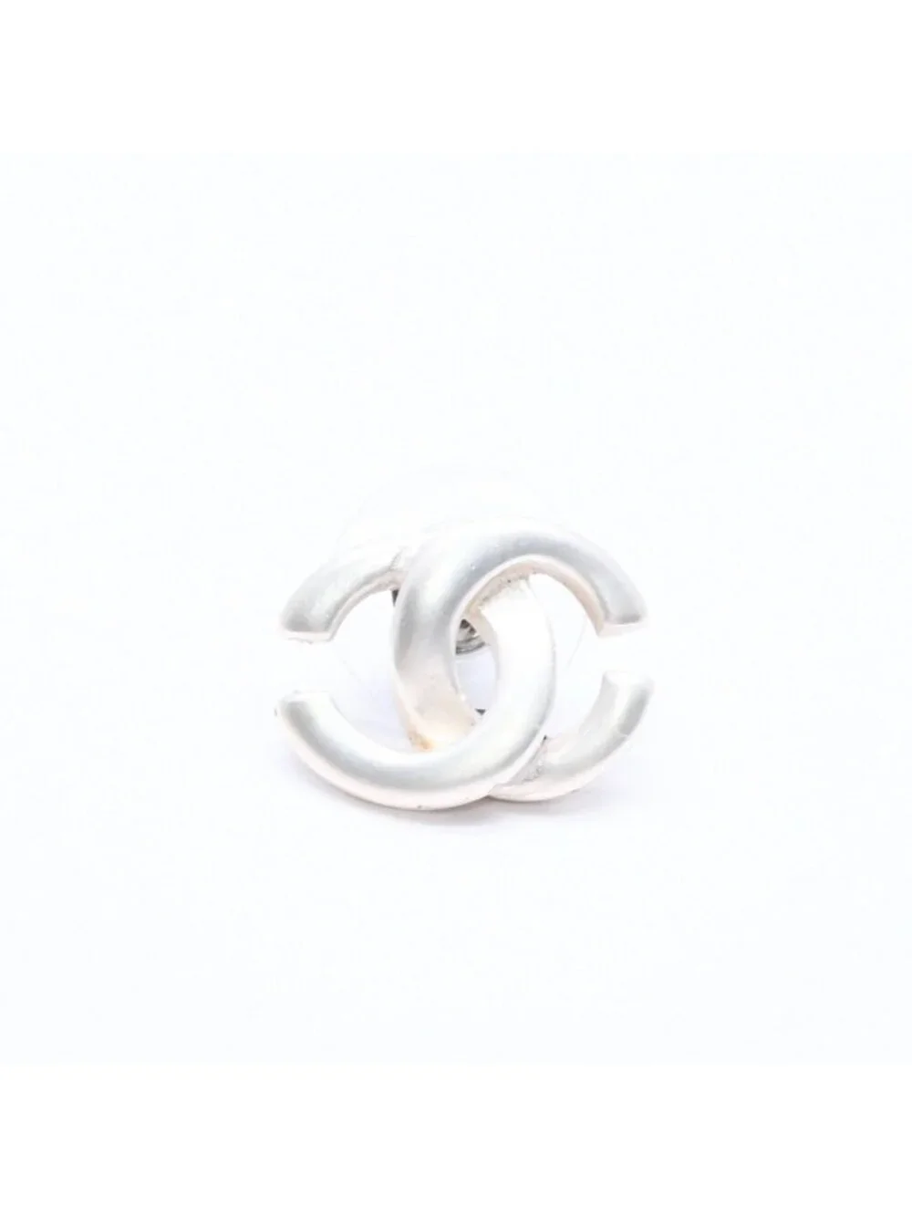 Chanel Single Earrings CC Logo Silver White 01
